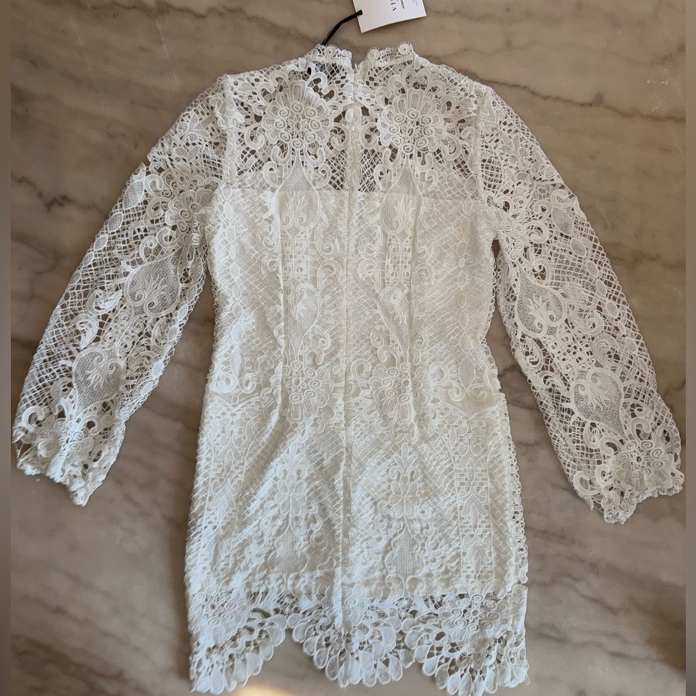 NWT Vici Collection Nordstrom White Crochet Lace Long Sleeve Sheath Dress Large - Picture 7 of 15